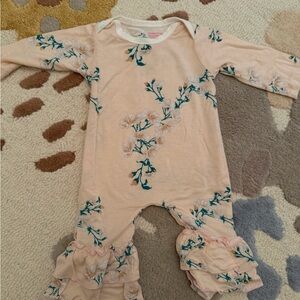 Kyte BABY Peach Floral Ruffle One-Piece